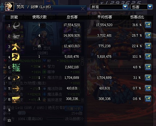 剑魂异界套冽风6与七伤6改版前后伤害对比