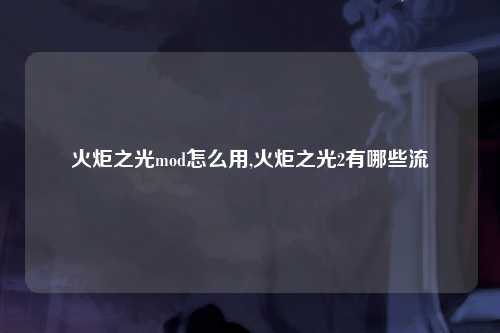 火炬之光mod怎么用,火炬之光2有哪些流